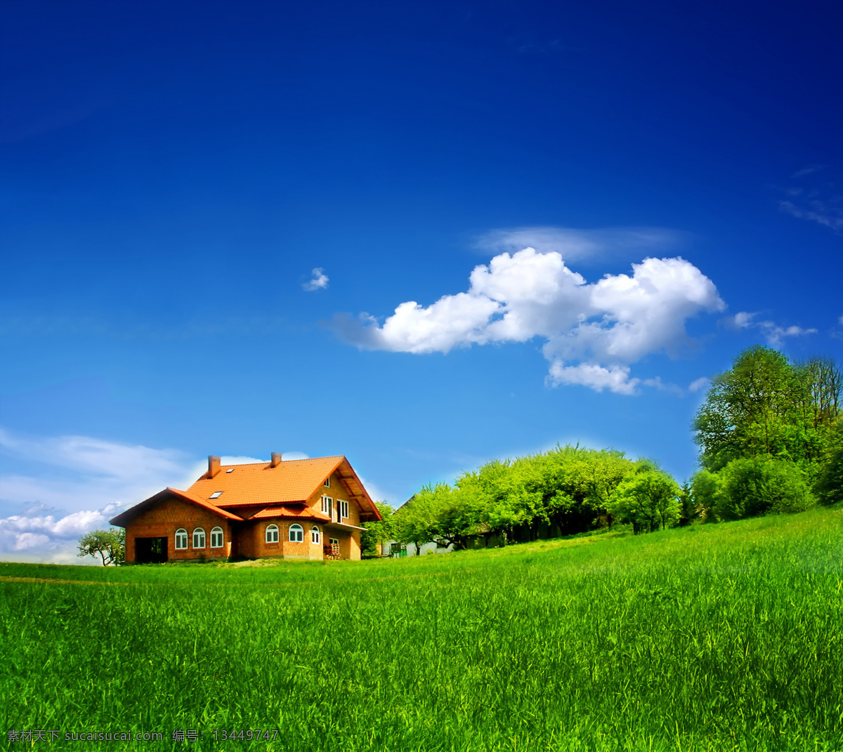 草原 上 房子 绿色 旅游 旅行 户外 蓝天 白云 树林 树木 草地 自然 美景 建筑设计 环境家居