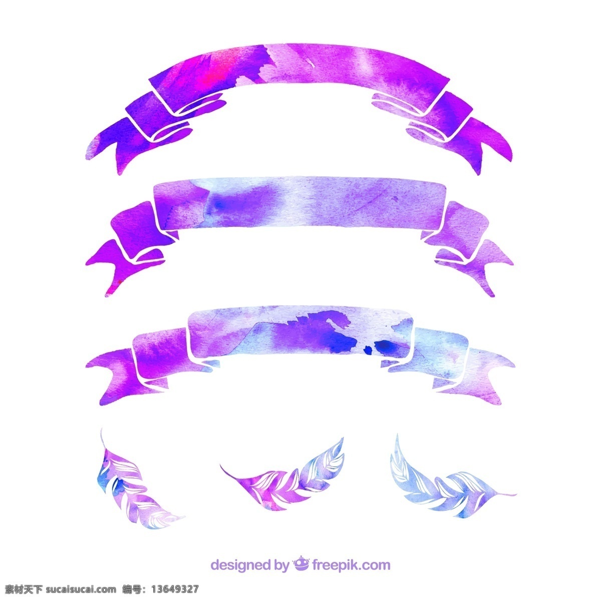 款 紫色 丝带 条幅 羽毛 矢量 ai格式 含 预览 图 水彩 矢量图 白色