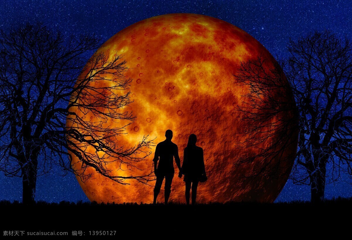 夜晚 情侣 月亮 血 月 爱情 浪漫 幻想 血月 4k图 爱 壁纸 风景自然风光 3d设计 3d作品