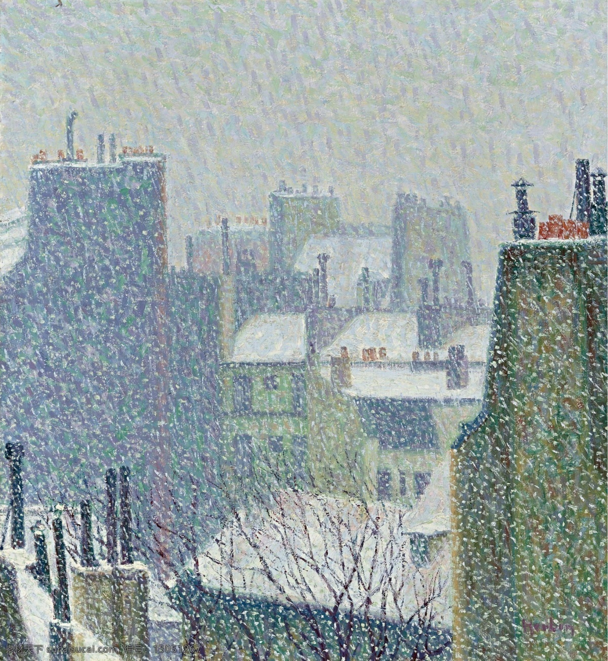 1902 大师 画家 风景画 静物 油画 建筑 装饰画 snow the under paris roofs herbin auguste 人物 高清 西方 国外 现代 家居装饰素材