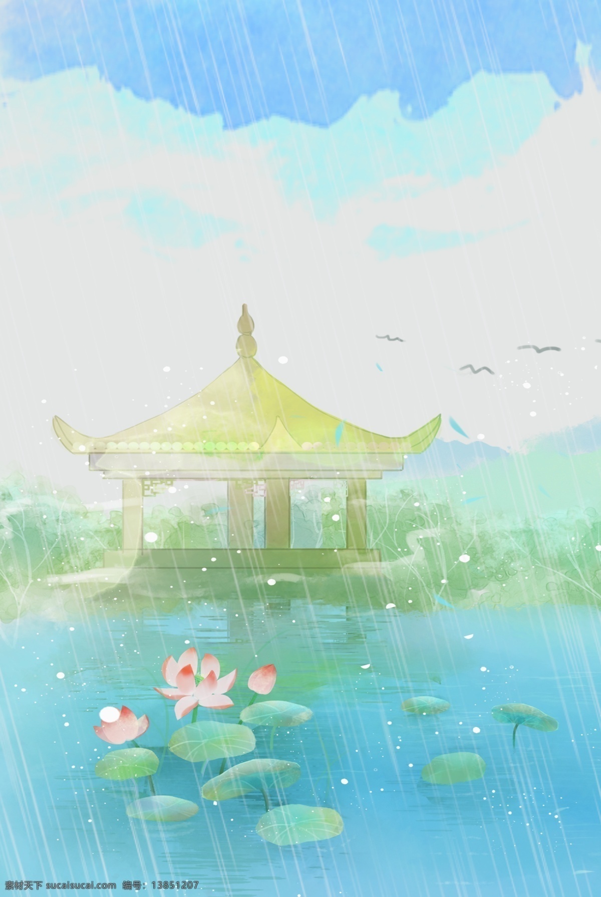 蓝色 水彩 文艺 清明 背景 清明节 蓝色背景 水彩背景