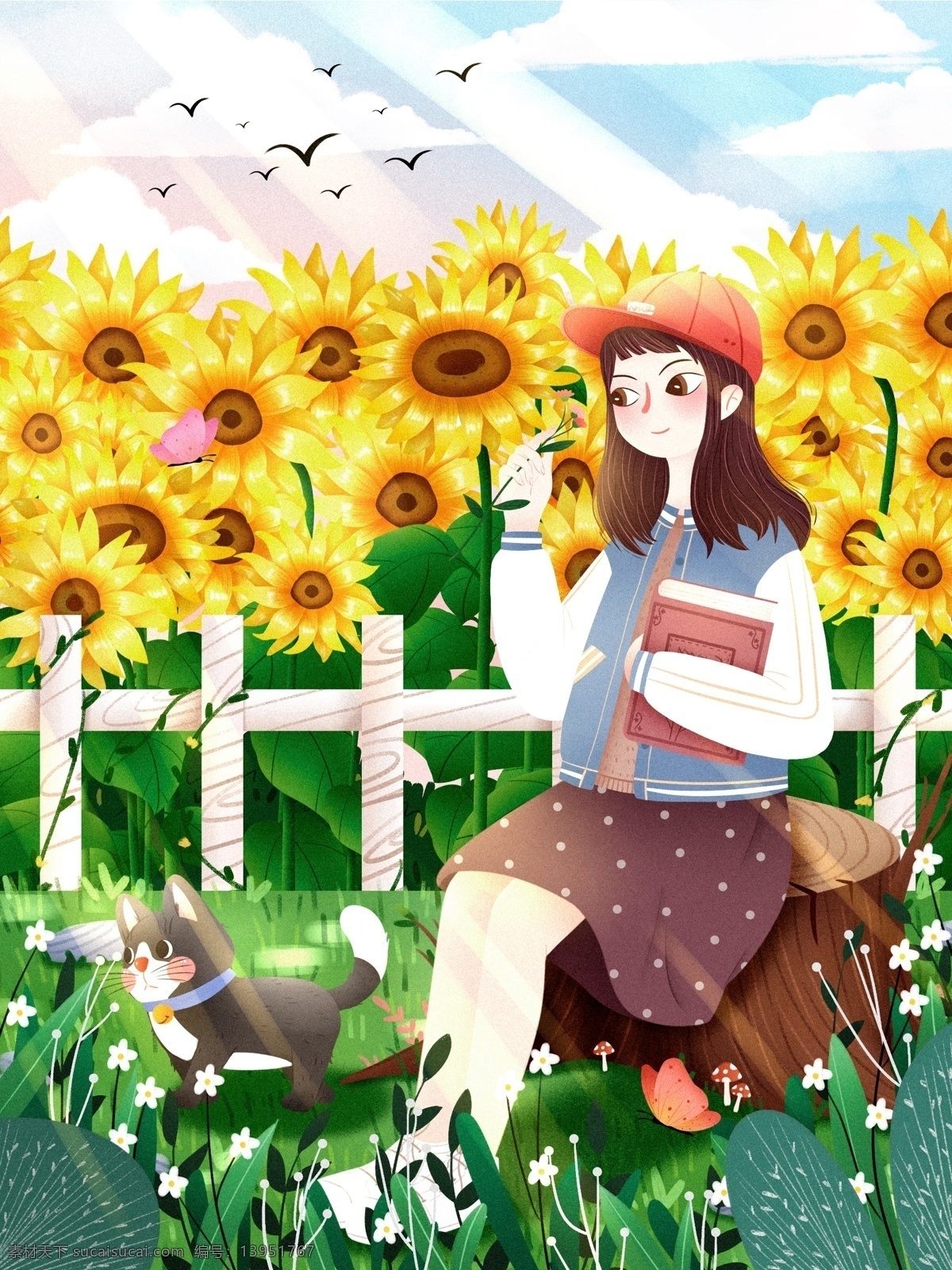 小 清新 女孩 青年节 插画 手绘 小清新 唯美