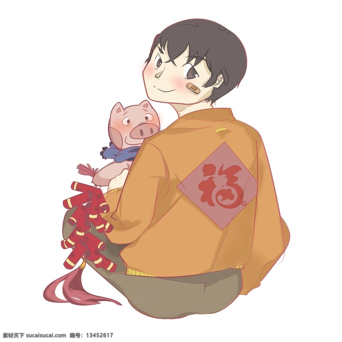 猪年 复古 小人 可爱 鞭炮 少年 福 新年 春节 学生 眼镜 学习 糖葫芦 唐装 新衣服 复古小人 少女少年 贴对联 对联 习俗 童年 团员 农历 中国红 传统 2019