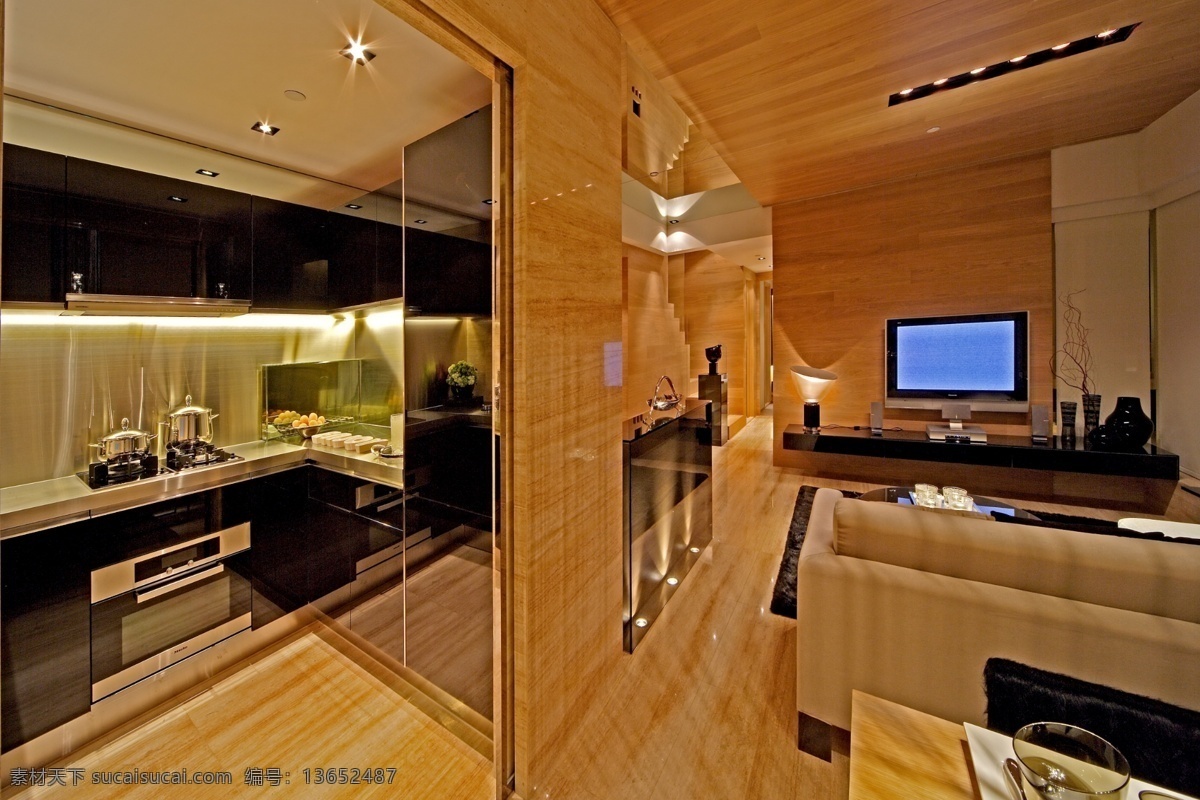 客厅厨房 效果图a 室内设计 现代简约 效果图 客厅 厨房 棕色