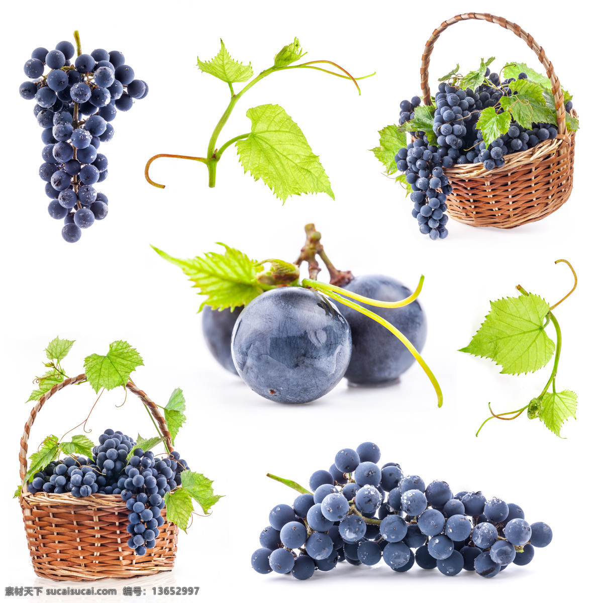 新鲜葡萄水果 新鲜水果 葡萄 新鲜葡萄 红酒 葡萄叶 提子 水果 水果蔬菜 餐饮美食 白色