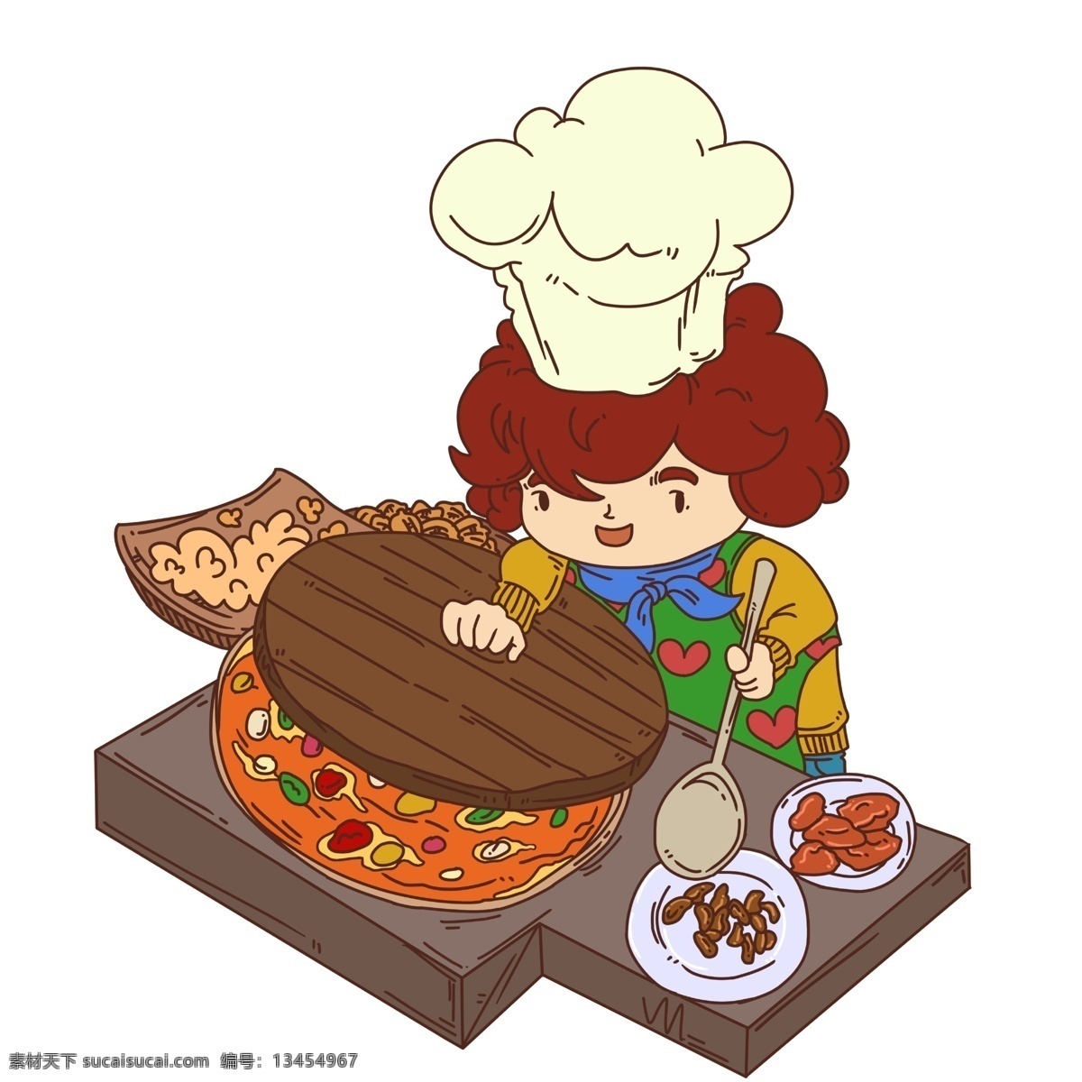 腊八节 厨师 煮 粥 插画 白色的厨师帽 美味的食物 营养美食 卡通人物 人物 煮粥的小女孩