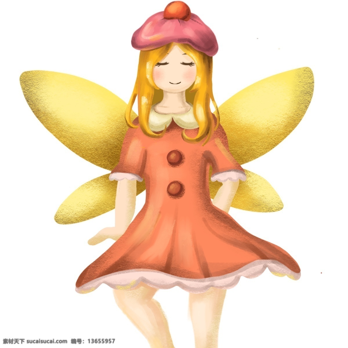 复古 手绘 带 翅膀 小 仙女 商用 元素 女孩 插画 儿童 人物设计