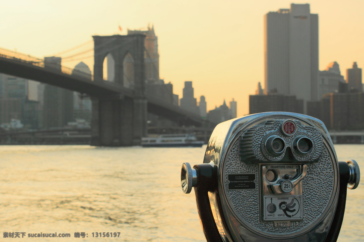 布鲁克林 大桥 望远镜 纽约风景 布鲁克林大桥 曼哈顿风景 观景望远镜 城市风景 繁华都市 其他类别 生活百科