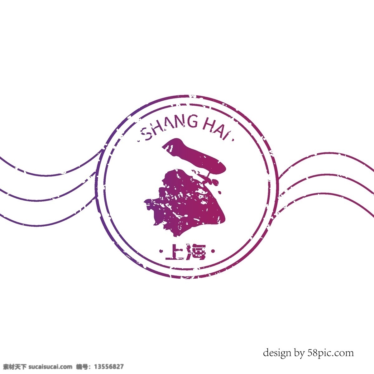 上海地图 唯美 渐变 艺术 印章 元素 上海 唯美印章 艺术印章
