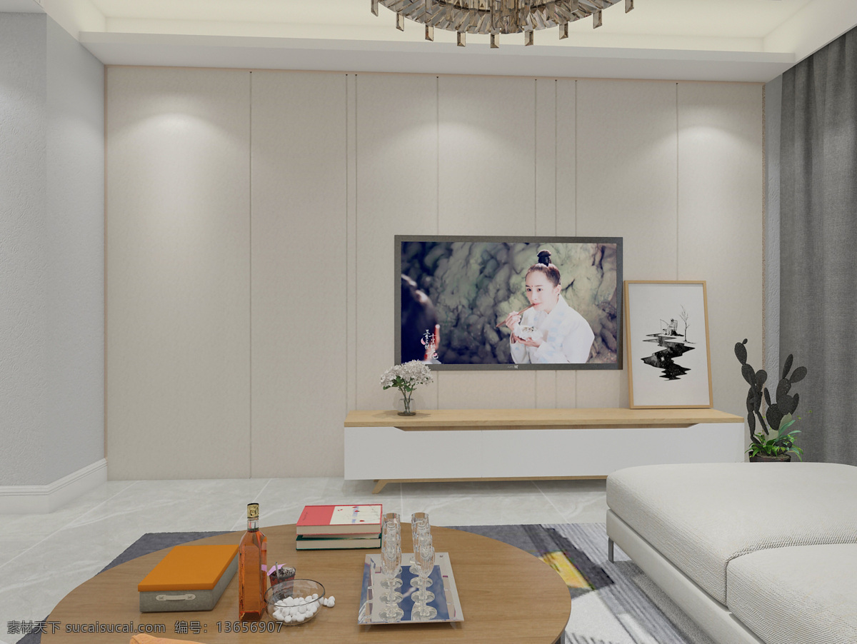 现代 简约 客厅 装饰 效果 展示 挂画 灯具 背景墙 大理石 窗帘 沙发组合