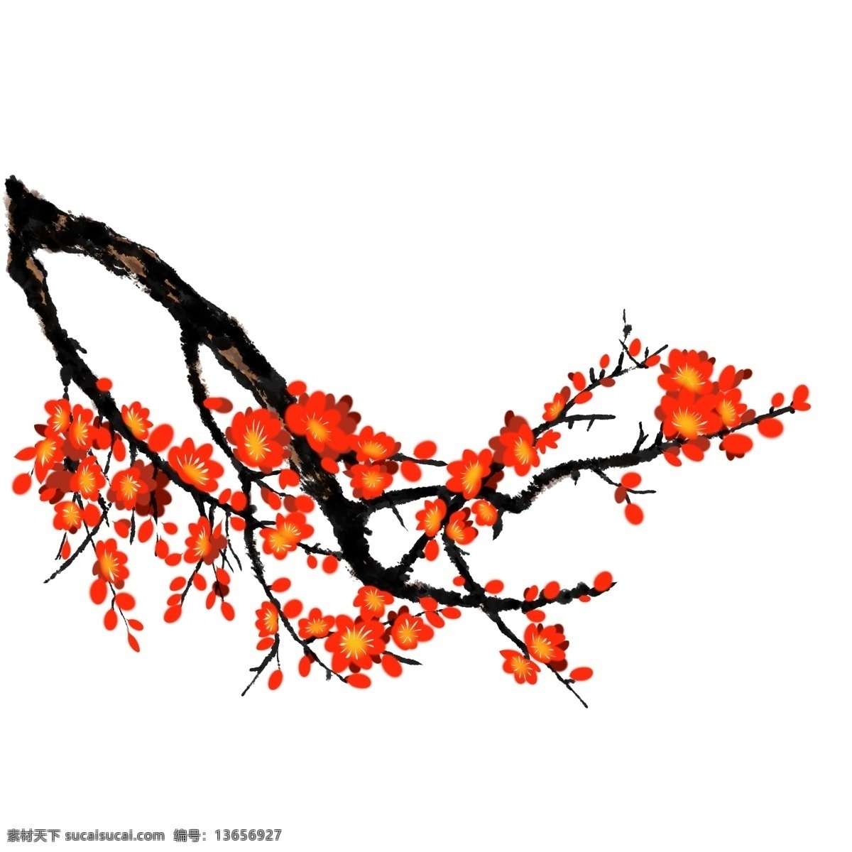 中国 风 手绘 花卉 插画 梅花 中国风 中国风梅花 红梅花 手绘梅花 梅花插画 水墨风红梅 ps 分层 元素 冬梅花