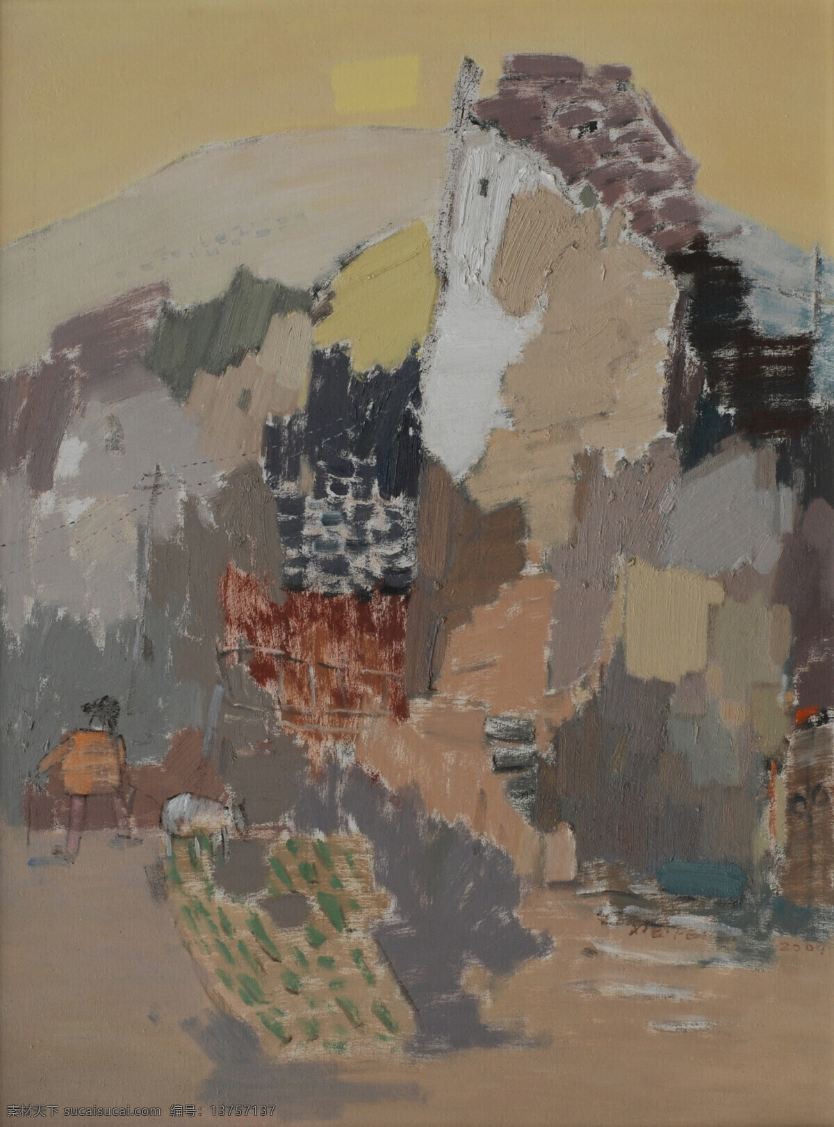 乡村 人 牛 房子 中国画 抽像画 绘画书法 文化艺术