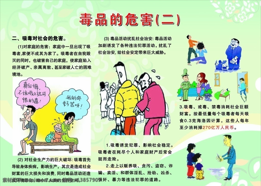 毒品的危害 吸毒者 展板模板 矢量