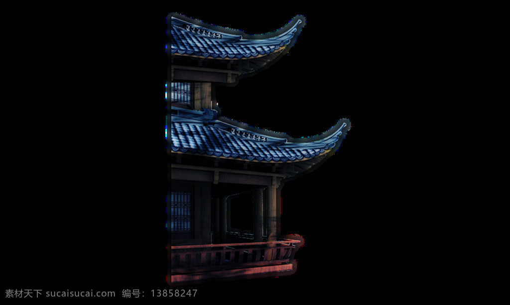 复古 黑色 屋檐 元素 建筑 免扣