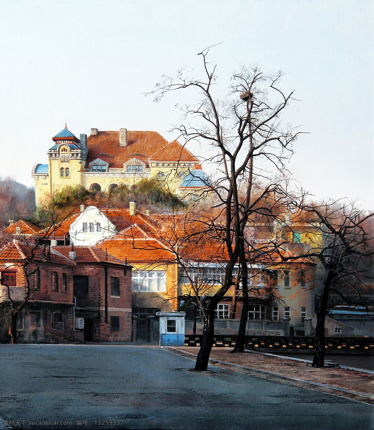 城市 风景 油画 树 道路 西方 写生 油画艺术 绘画艺术 装饰画 世界名画 书画文字 文化艺术