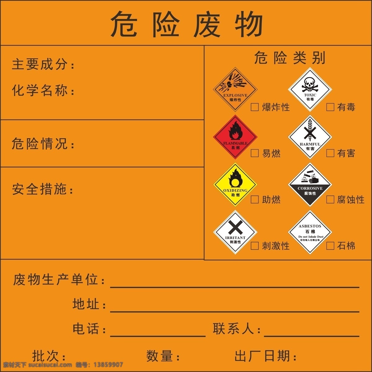 危险物品标牌 危废间 展板 汽修厂 危险等级标识 展板模板