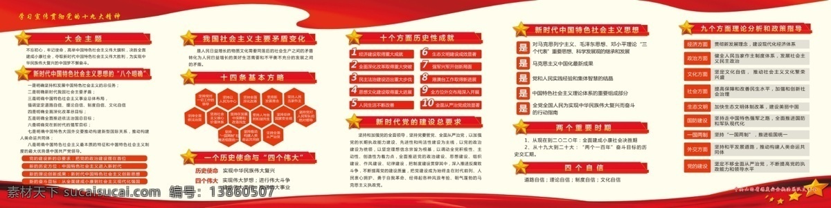 学习贯彻 十 九大 精神 十九大精神 党建 展板 大会主题 八个明确 十四基本方略 分层