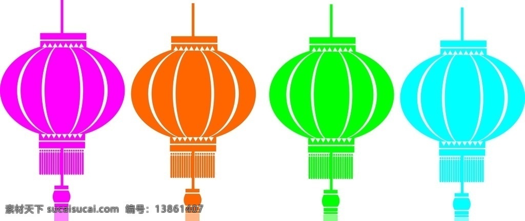 四色灯笼 灯笼矢量图 红橙绿青灯笼 灯笼 漂亮灯笼