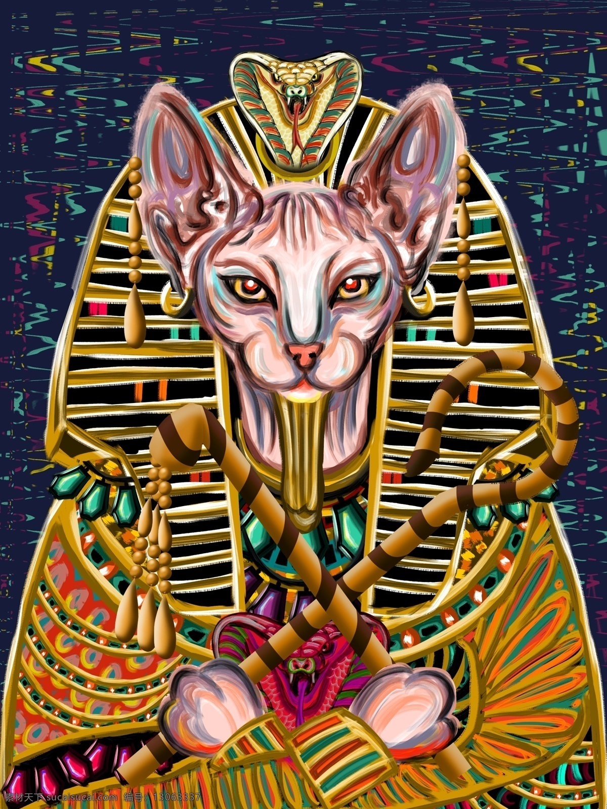 喵 记 印象 仿 油画 埃及 法 老猫 多彩 文化 肃穆 庄严 插画 可爱 清新 创意 喵记印象 仿油画 法老 猫 权杖 拟人 朋友圈配图 手机壁纸 电脑壁纸 插图 配图 微博配图 公众号配图 文章配图 原创 手绘
