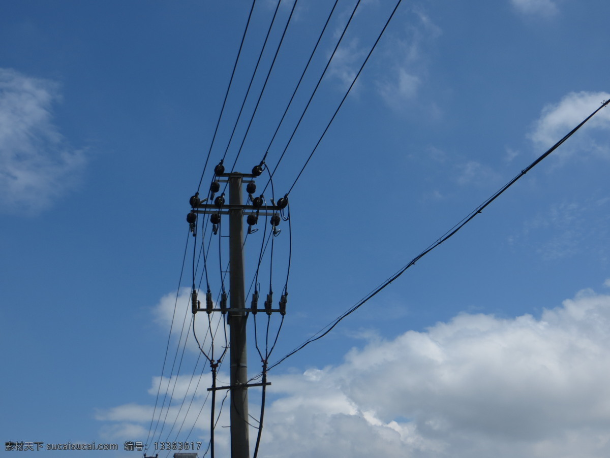 蓝天 宜州 电线杆 天空 白云 电线 现代科技
