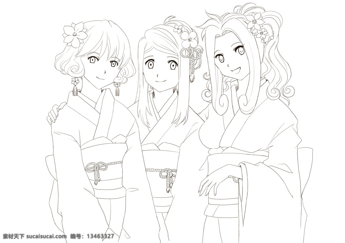 创意 手绘 卡通美女 线 稿 创意手绘 线稿 psd源文件