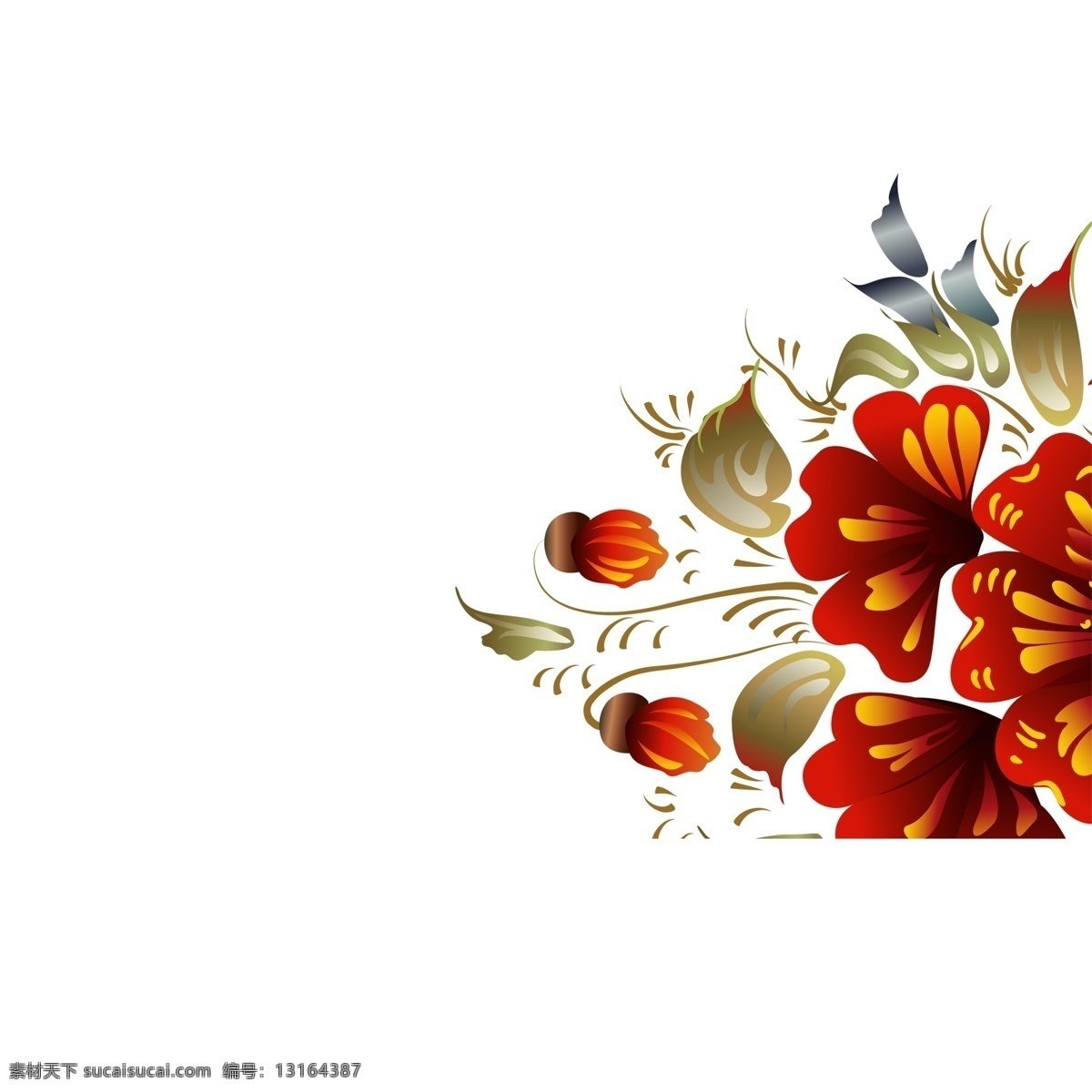 手绘 扁平 精致 花朵 装饰 花纹 红色 时尚 叶子