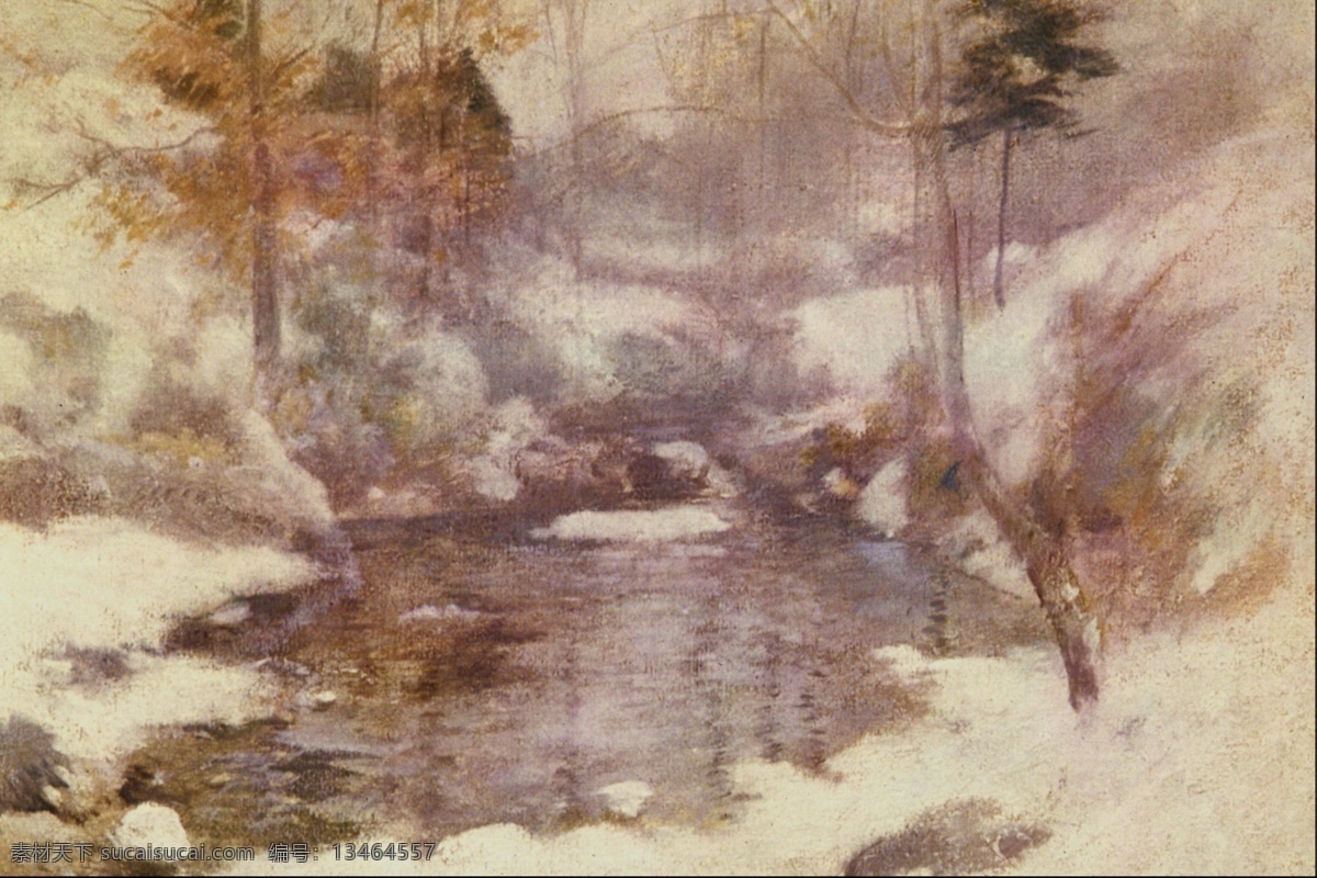 风景 油画 风景油画 湖泊 树木 油画风景 装饰素材