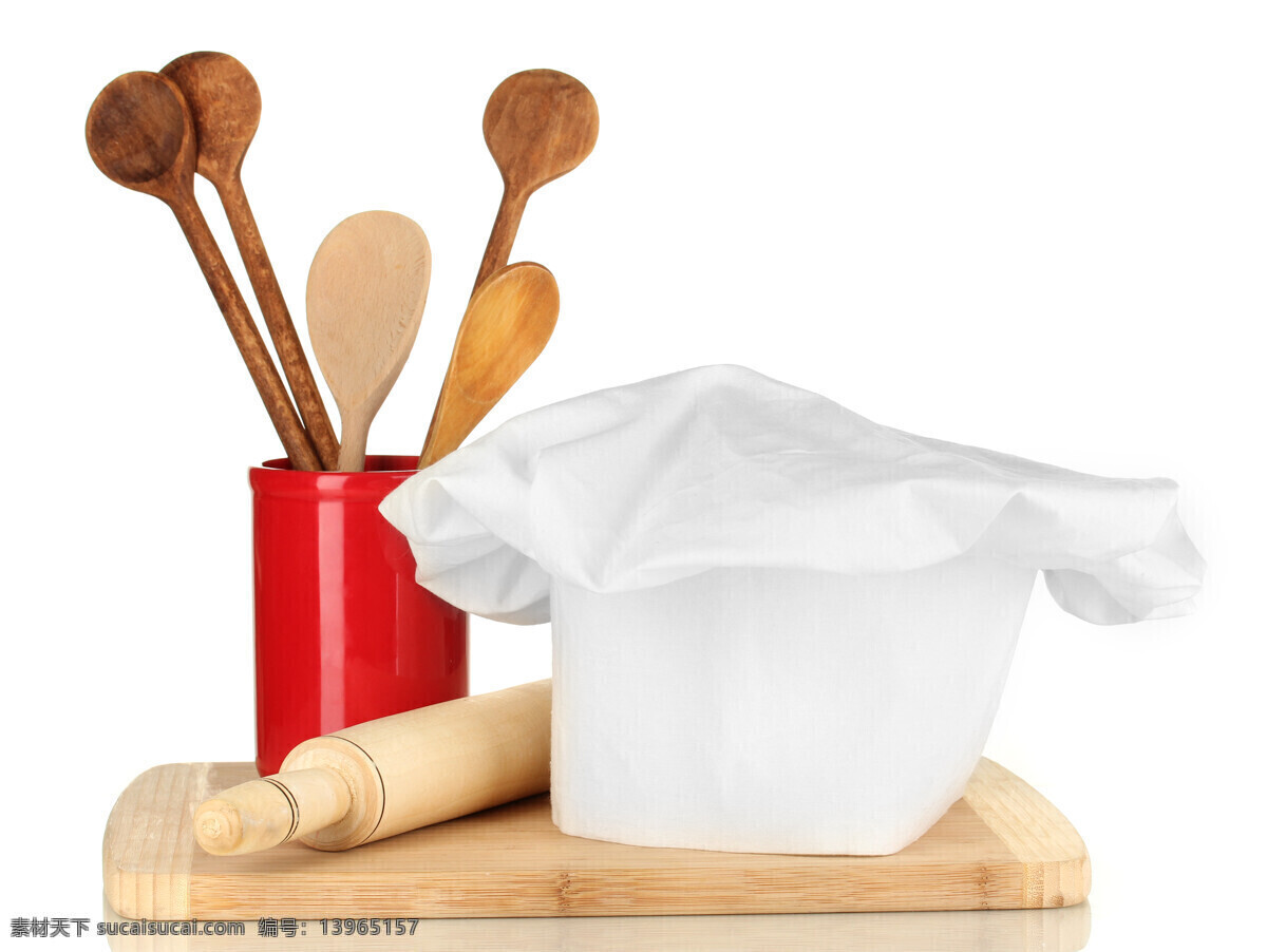 木勺 擀面杖 厨师 帽子 厨师帽子 木勺子 厨具 厨房用具 厨房用品 生活用品 生活百科 白色
