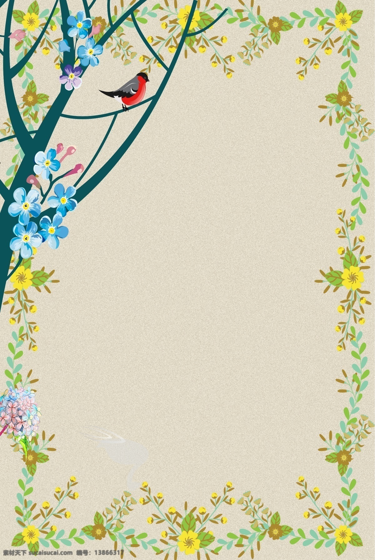 树木 花朵 边框 背景 图 清新 原创 文艺 质感 纹理 简约 极简 扁平 海报