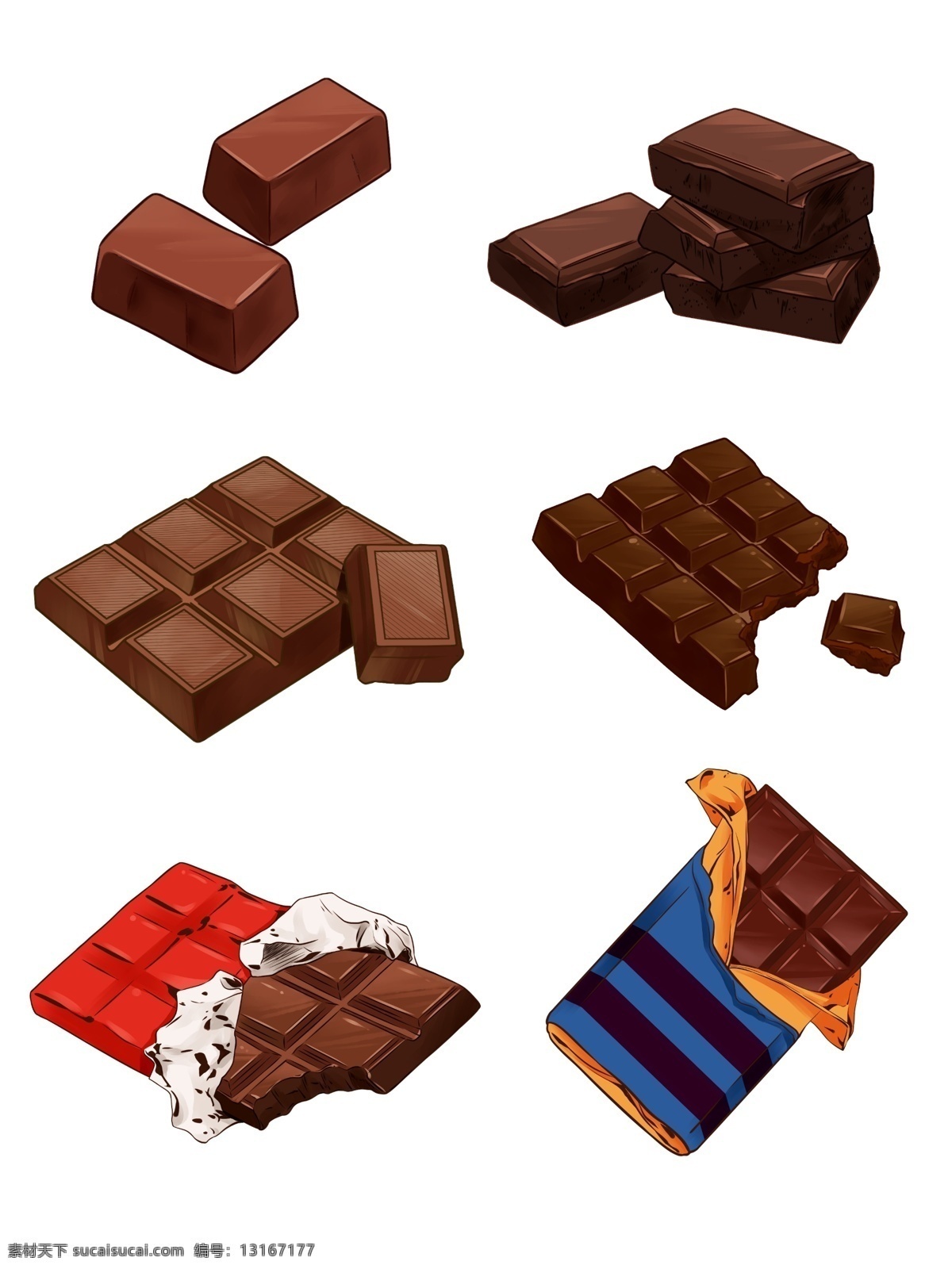 手绘 食物 甜点 零食 情人节 巧克力 朱古力 食品 图案 红色 蓝色 棕色 褐色 巧克力色 免抠 透明背景 黄色