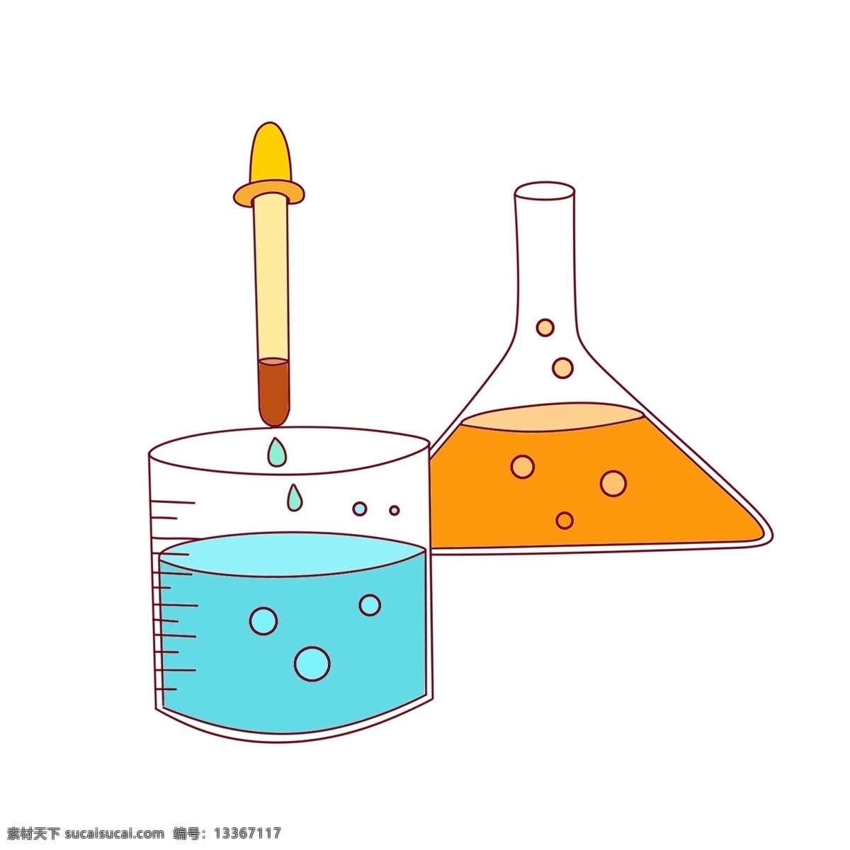 化学 仪器 滴管 插画 黄色的滴管 卡通插画 化学仪器 化学器具 化学工具 化学实验 蓝色的液体