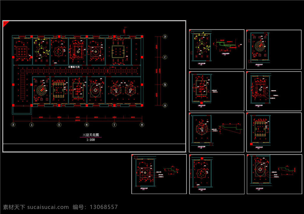 室内 cad 装修 天花 造型 图纸 经典别墅 工程图 装潢 装潢设计 装潢图纸 建筑 建筑图纸 别墅装潢 建筑设计 环境设计 dwg 黑色