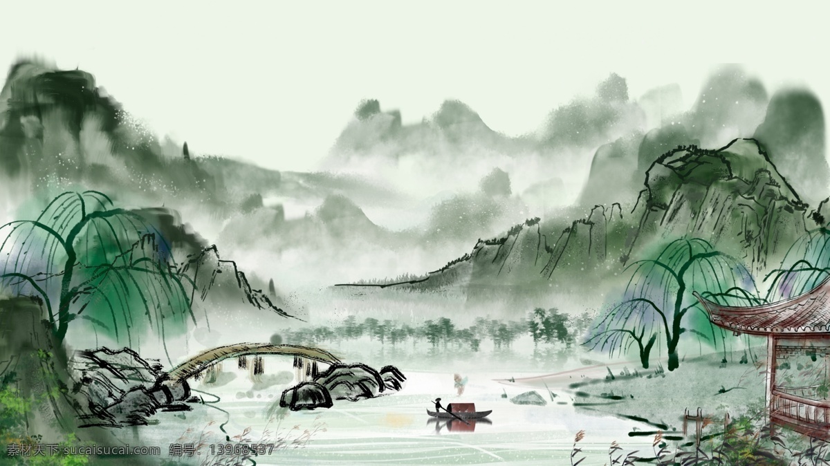 唯美 复古 中国 风 水墨画 水彩画 插画 电商 壁纸 手机配图 海报 网络插图