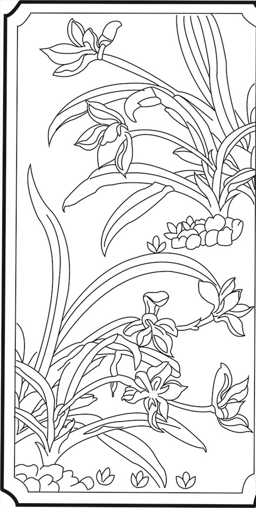 兰花 植物 花卉 线条 矢量 传统 装饰 插画 白描 观赏 高雅 高贵 优雅 线条装饰纹样 文化艺术 传统文化