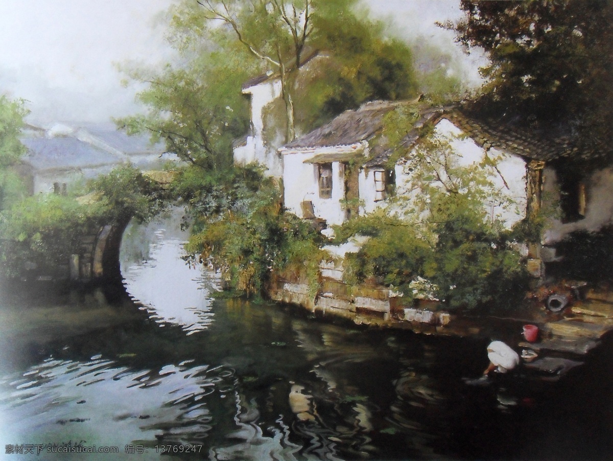 姘 翠 埂 风景 建筑 田园 植物 水景 印象 画派 写实主义 油画 装饰画 装饰素材