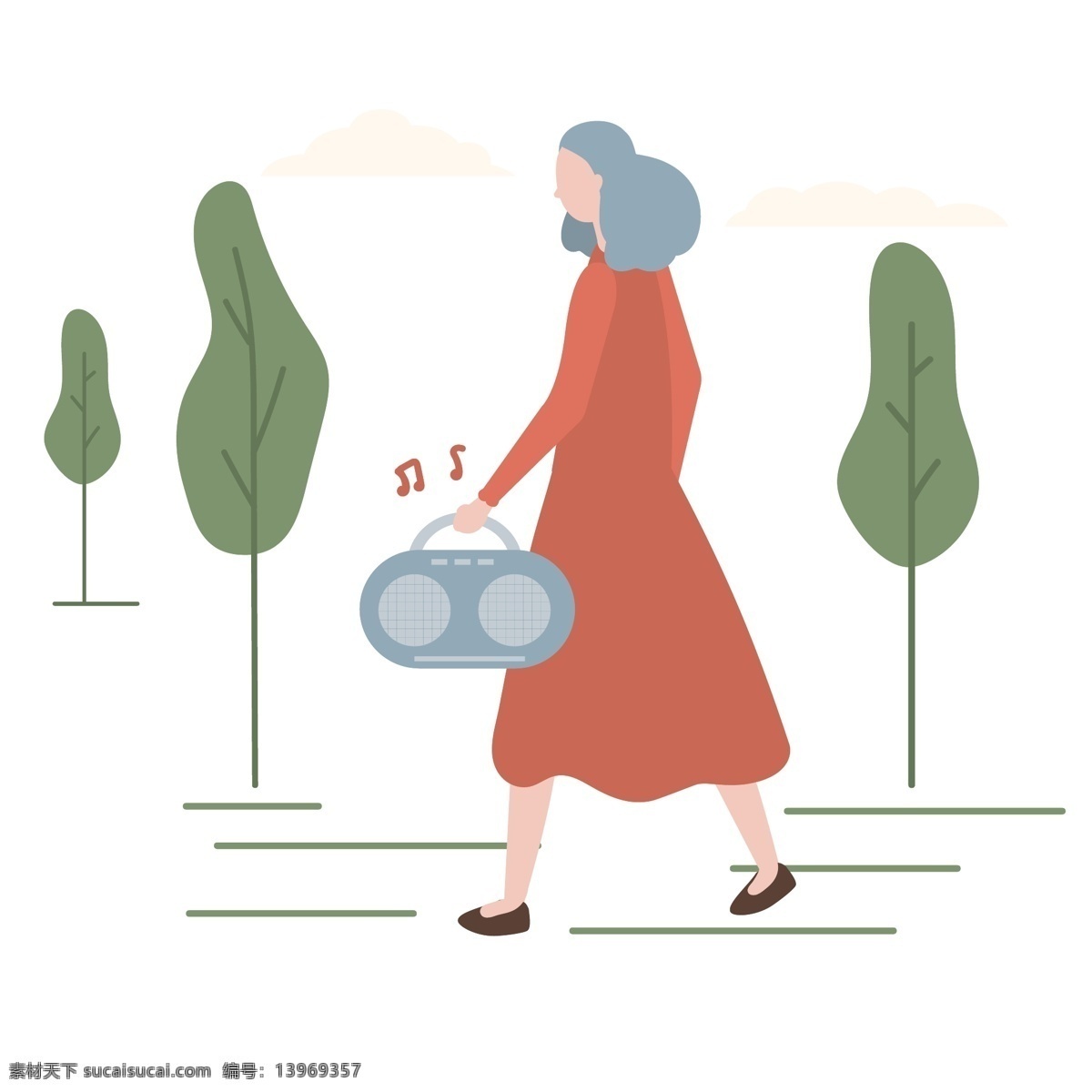 拎 收音机 女人 行走 夏天 小清新