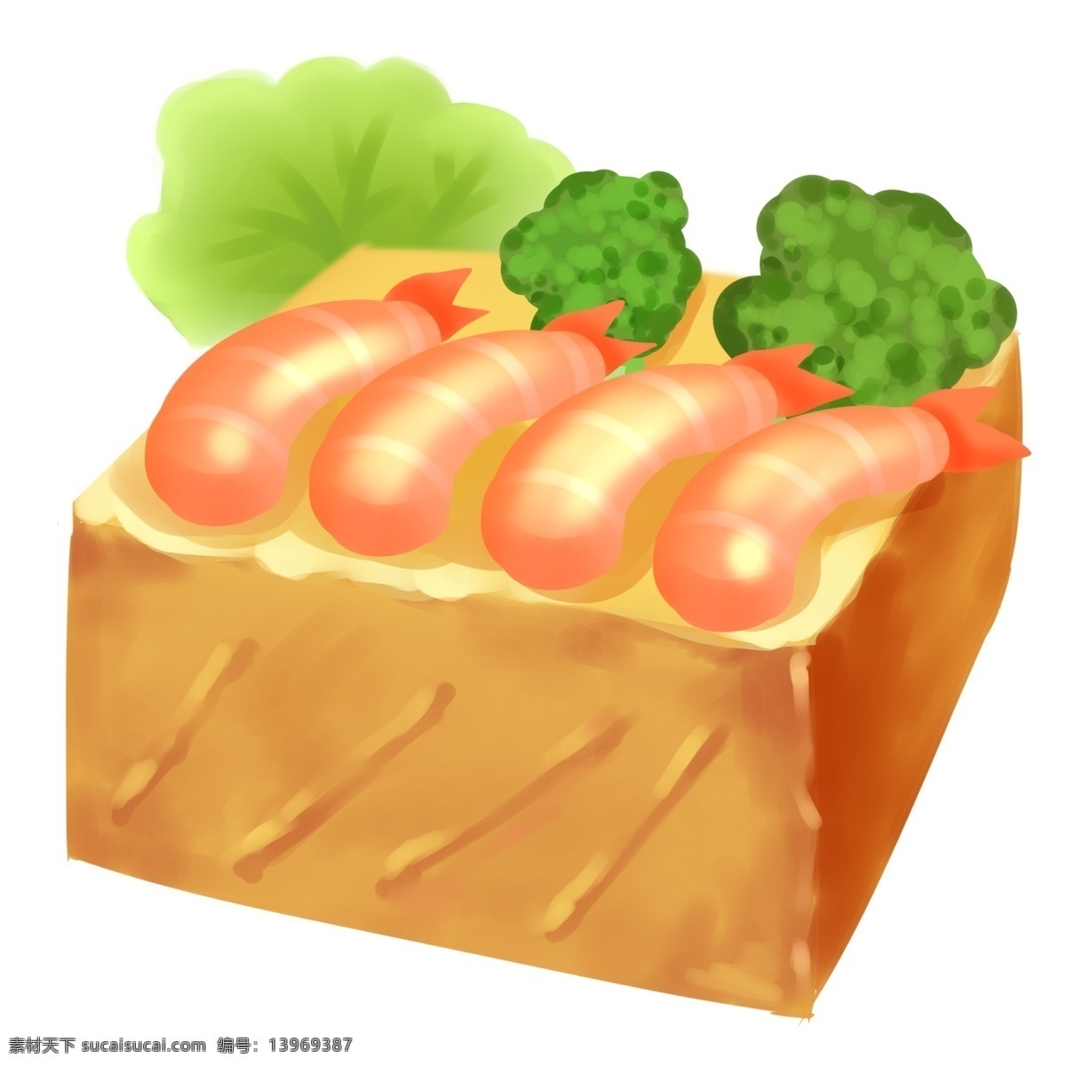蔬菜 美食 海鲜 插画 虾 大虾 绿色蔬菜 绿色 面包 海鲜插画 美食海鲜 西蓝花蔬菜