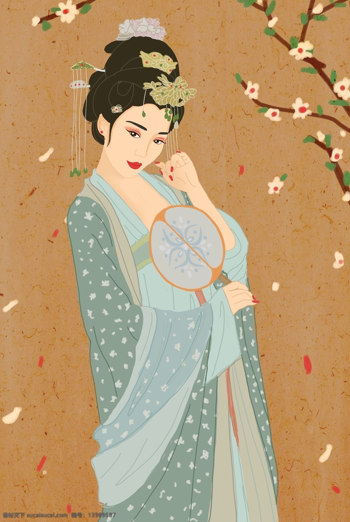 中国 传统文化 服饰 汉 服 古装 女子 传统 文化 汉服 闭月羞花 手绘插画 分层