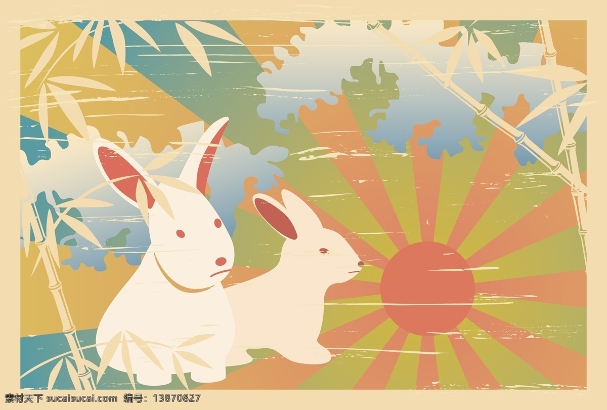 复活系列 复活节 兔子 竹子 太阳 日本风格 文化艺术 节日庆祝 白色