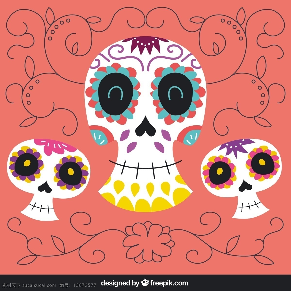 可爱 糖 头骨 插图 万圣节 骷髅 假期 墨西哥 有趣 文化 一天 死亡 传统 糖头骨 十月 粉色