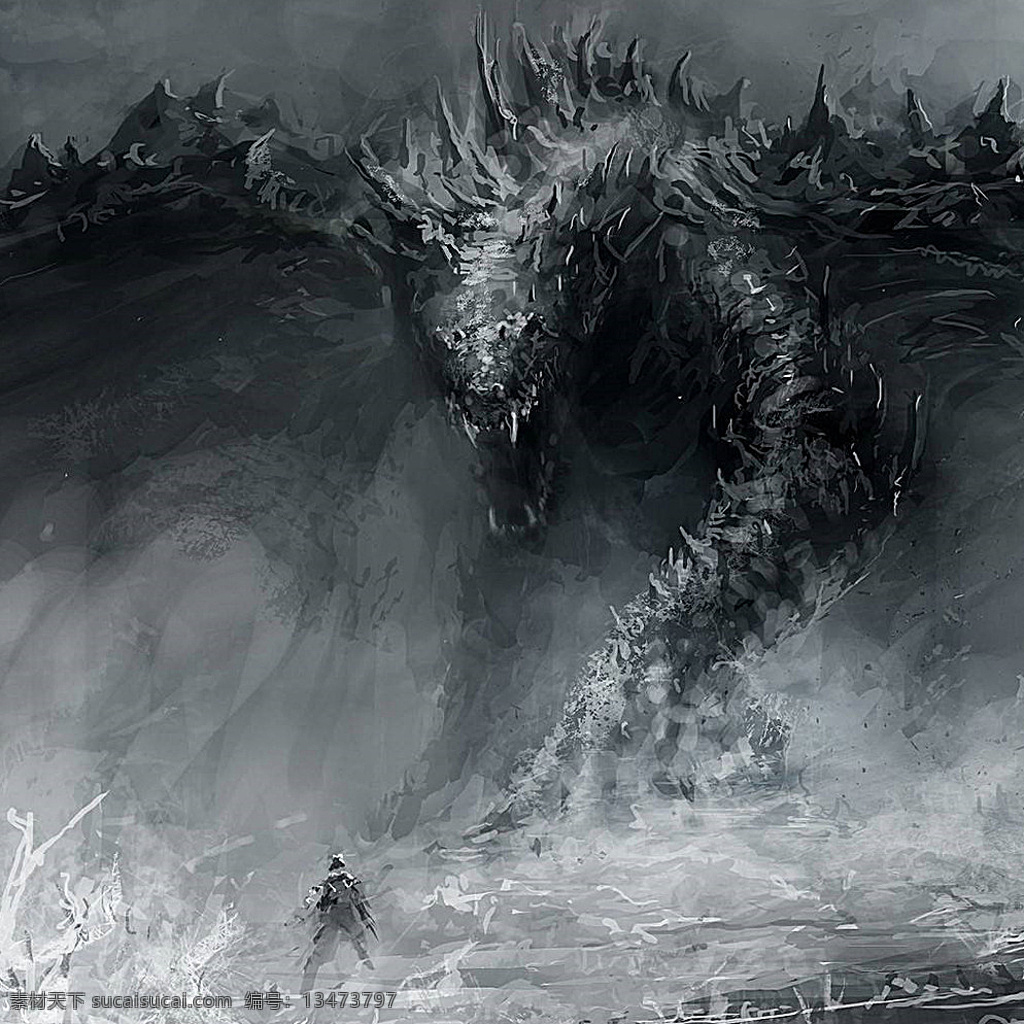 龙 魔龙 勇士 咆哮 斗龙 动漫动画 风景漫画 黑色