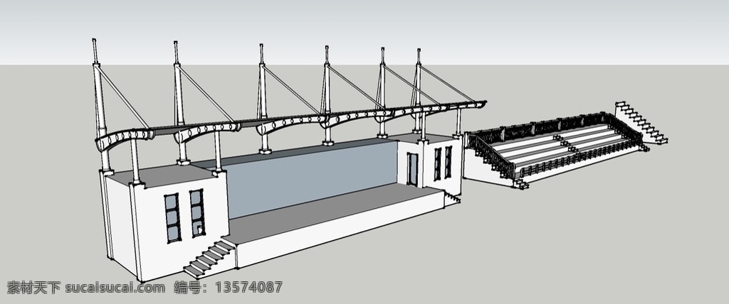 学校司令看台 司令台 领奖台 看台 操场 草图大师 环境设计 景观设计 楼梯 阶梯 skp ps 效果图