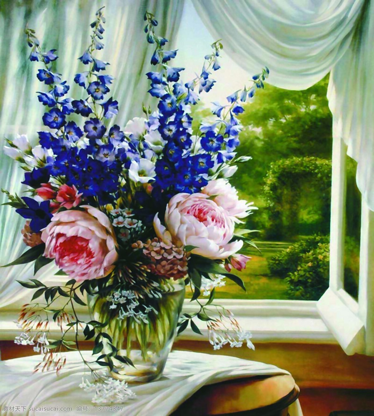 欧式花卉 墙纸 蓝色花卉 装饰画 无框画 灰色