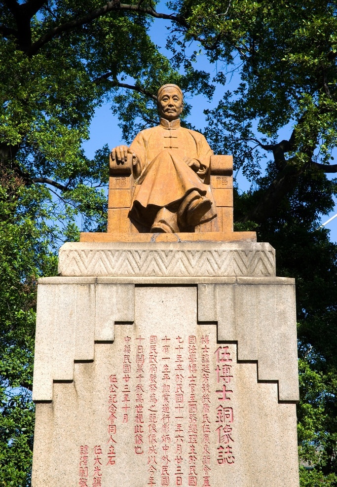 越秀公园 广州 越秀 公园 伍博士 铜像 雕塑 雕像 绿树 树木 建筑园林