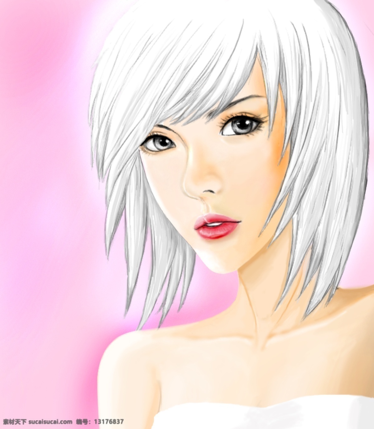 美女 插画 分层 美女插画 漂亮 人物 性感 源文件 惊艳 脱俗 白发美女 插画集
