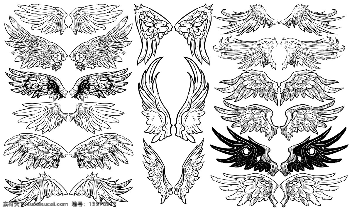酷 黑色 华丽 翅膀 矢量 非主流 丰满 矢量素材 唯美 纹身 炫酷 羽毛 羽翼 矢量图 其他矢量图
