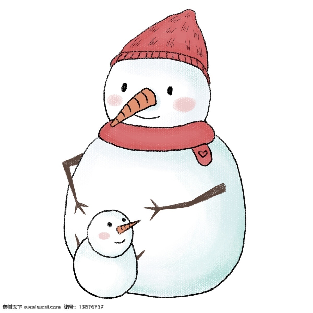 冬季 堆 雪人 游戏 插画 下雪天 下大雪 雪人母子 卡通雪人 大小雪人 有趣的雪人 堆雪人
