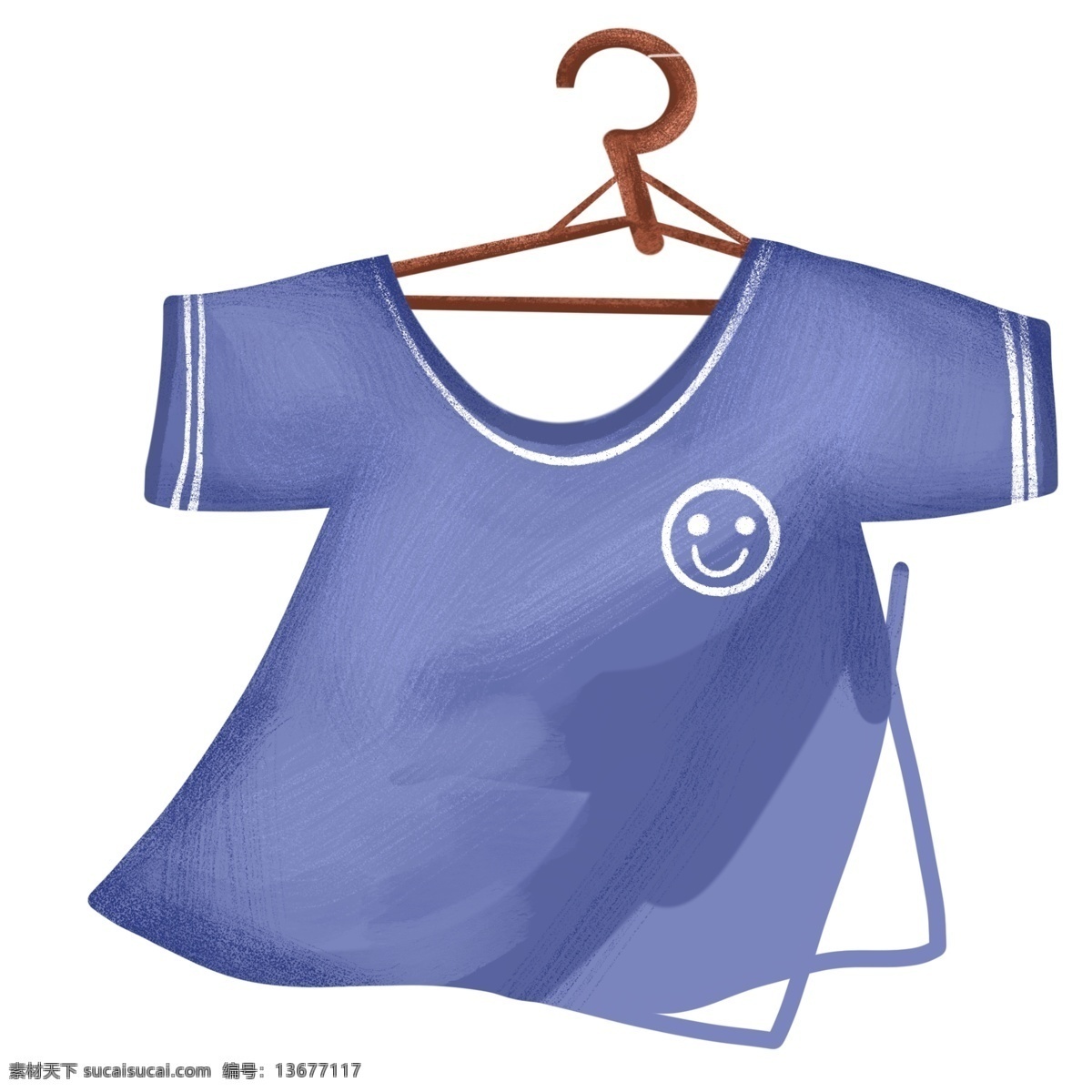 手绘 件 蓝色 衣服 插画 元素 卡通 一家子 衣架 t恤 短袖