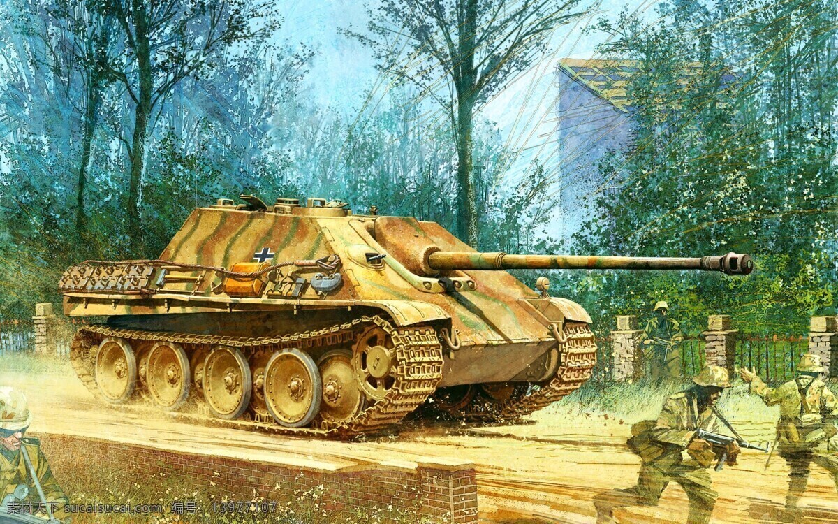 坦克 二战德军 战争油画 战争绘画 德军 战争画 插画 军事 题材 绘画书法 文化艺术