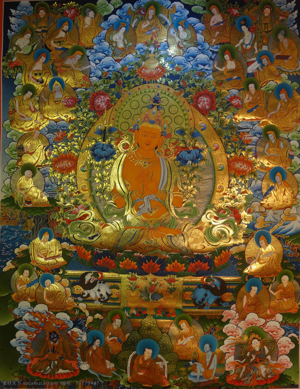 文殊 菩萨 说法 图 唐卡 高清 艺术 佛教 文化艺术 美术绘画